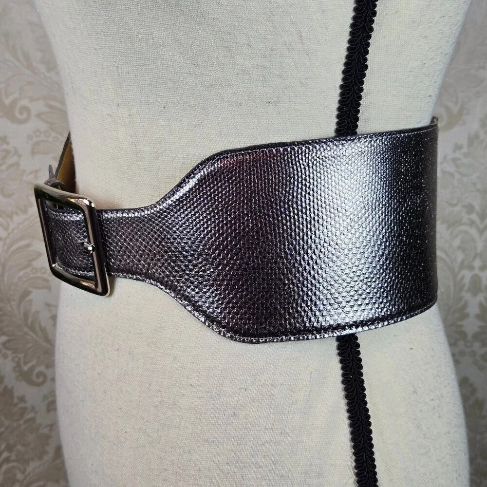 W Kleinberg Size Small Wide Karung Snake Belt Silver Black Solid Brass Buckle